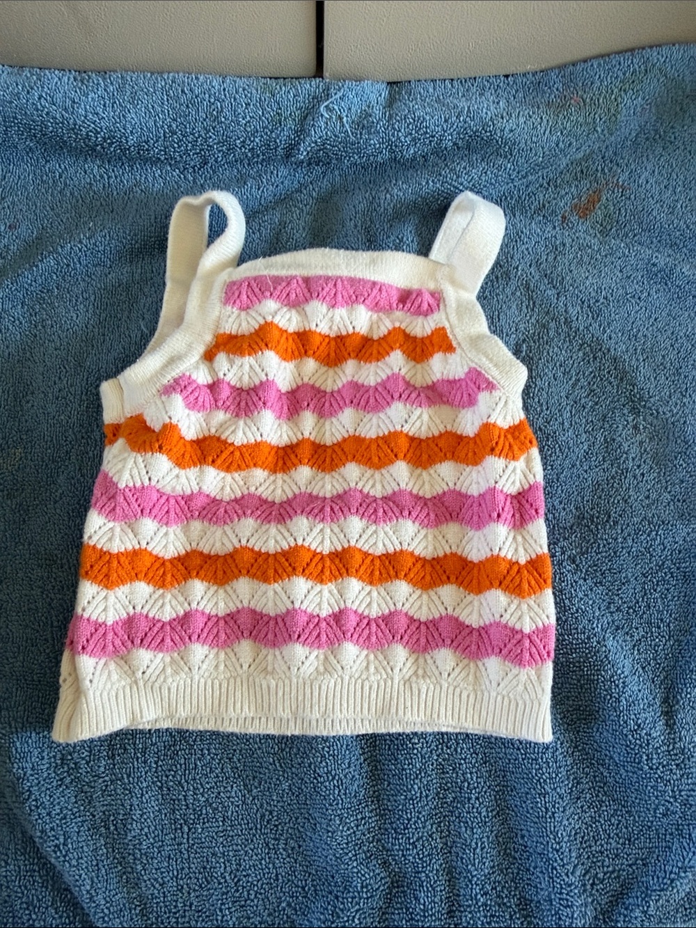 Rare Editions White Knit Tank with Pink & Orange Chevron Stripes